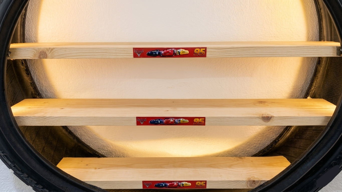 Turn Your Wall Into a Garage
HandMade Luxury Tire Shelf with LED Elegance.