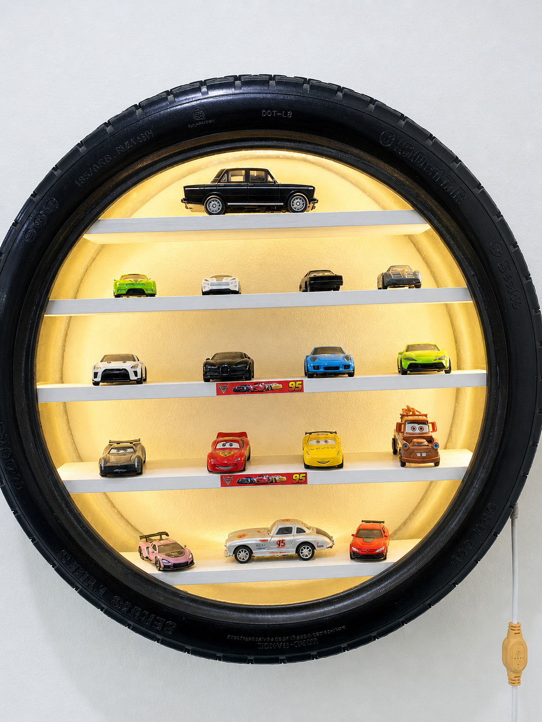 Turn Your Wall Into a Garage
HandMade Luxury Tire Shelf with LED Elegance.